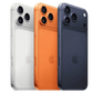 Apple iPhone 17 Pro Max in Cosmic Orange showing front and back view with sleek design and 256GB storage capacity.