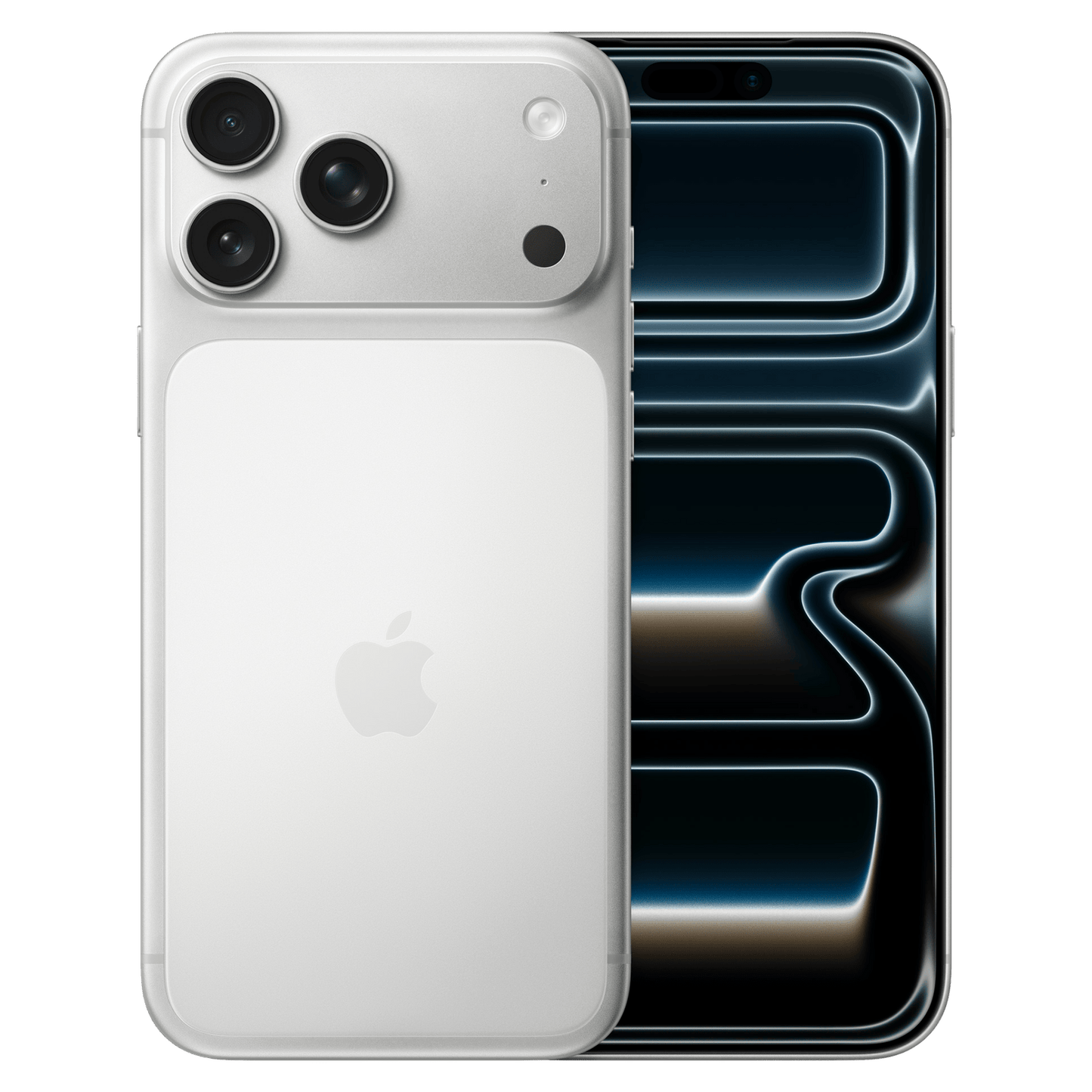 Silver Apple iPhone 17 Pro Max smartphone with a sleek design and 256GB storage, displayed from a front angle.
