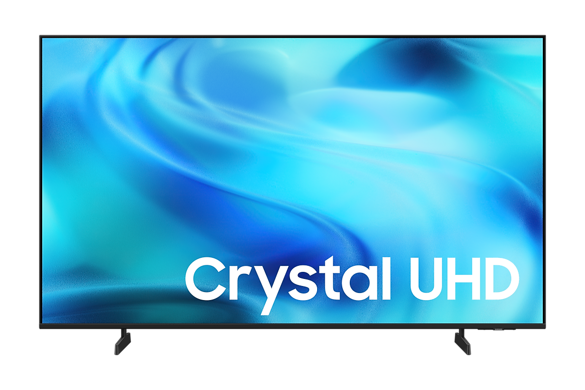 Open box Samsung Crystal UHD 4K Smart TV, model U8000H, featuring sleek design and vibrant display, brand logo visible.