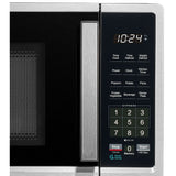 Insignia 0.9 cu. ft. stainless steel compact countertop microwave with digital display and control panel.