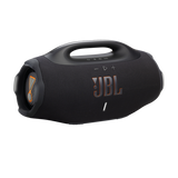Black JBL Boombox 4 portable Bluetooth speaker with rugged design and large handle, shown in open box condition.
