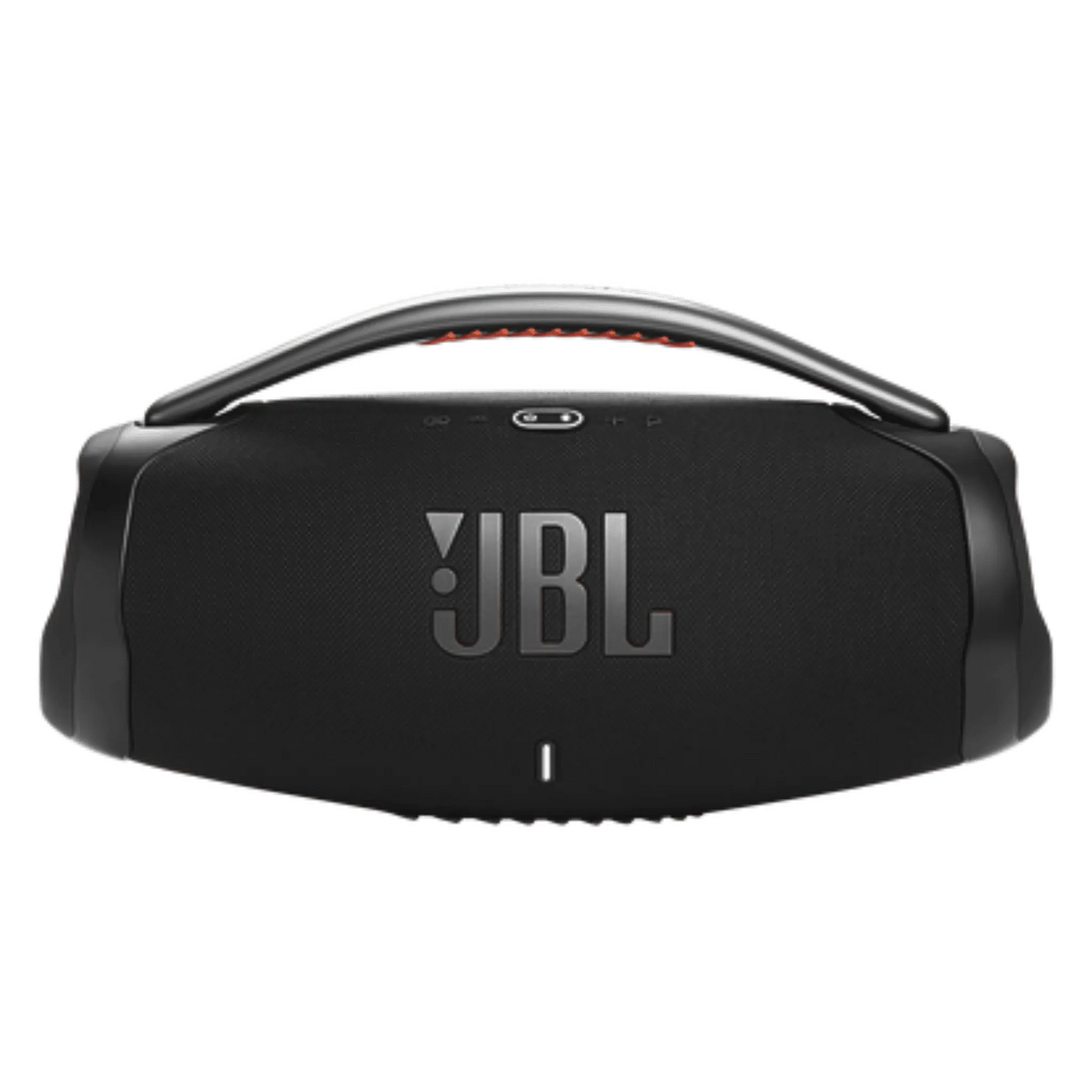 Black JBL Boombox 3 portable Bluetooth speaker, showing its rugged design and control buttons in a product image.