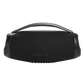 JBL Boombox 3 waterproof wireless Bluetooth speaker in black, open box, showing its rugged design and control buttons.