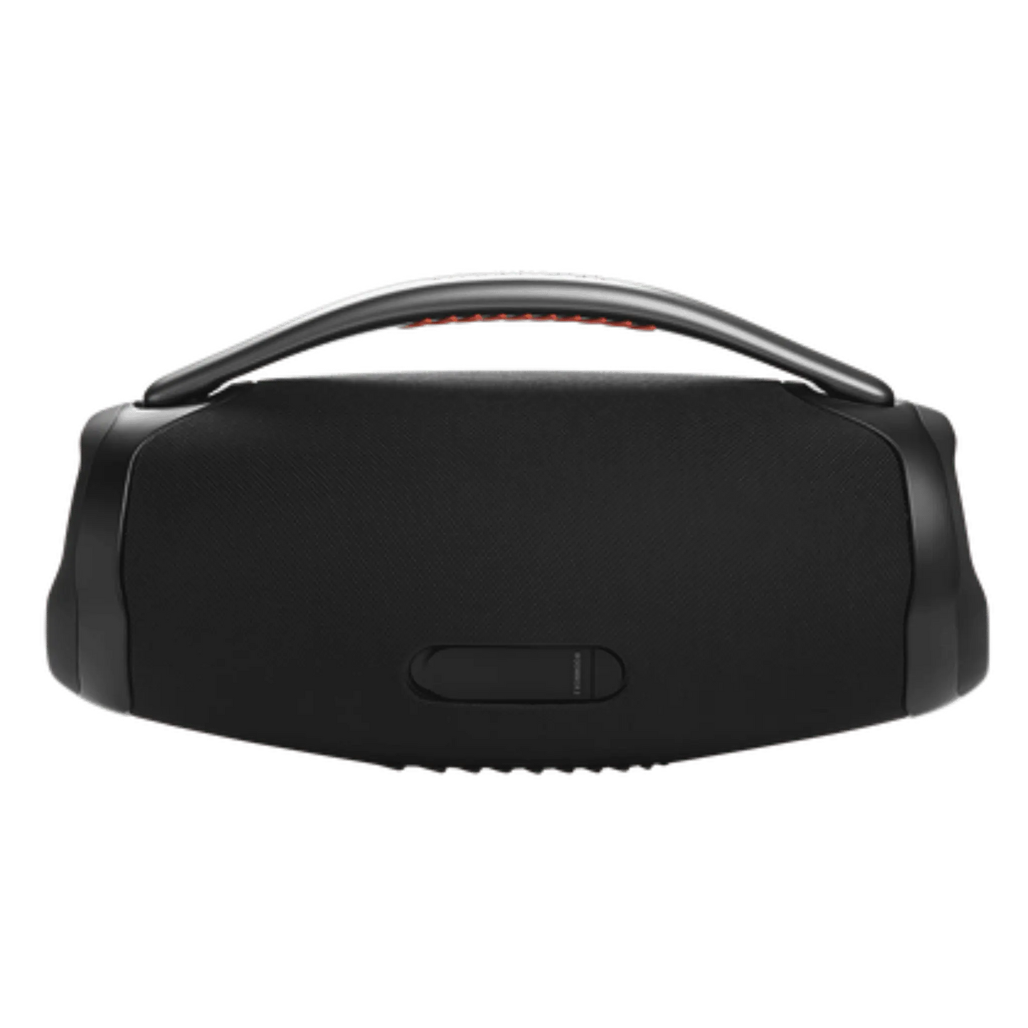 JBL Boombox 3 waterproof wireless Bluetooth speaker in black, open box, showing its rugged design and control buttons.