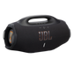 Black JBL Boombox 4 portable speaker with rugged design and large speaker grille, showcasing its durable build and control buttons.