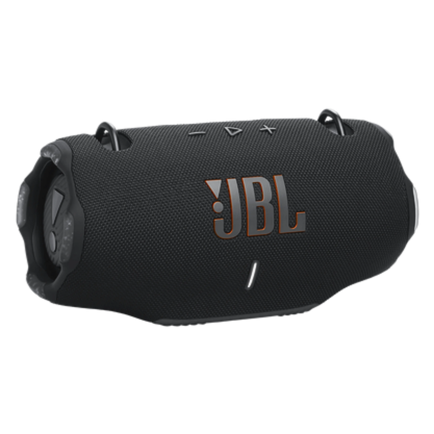 Black JBL Boombox 4 portable Bluetooth speaker, showcasing its rugged design and control buttons on the top.