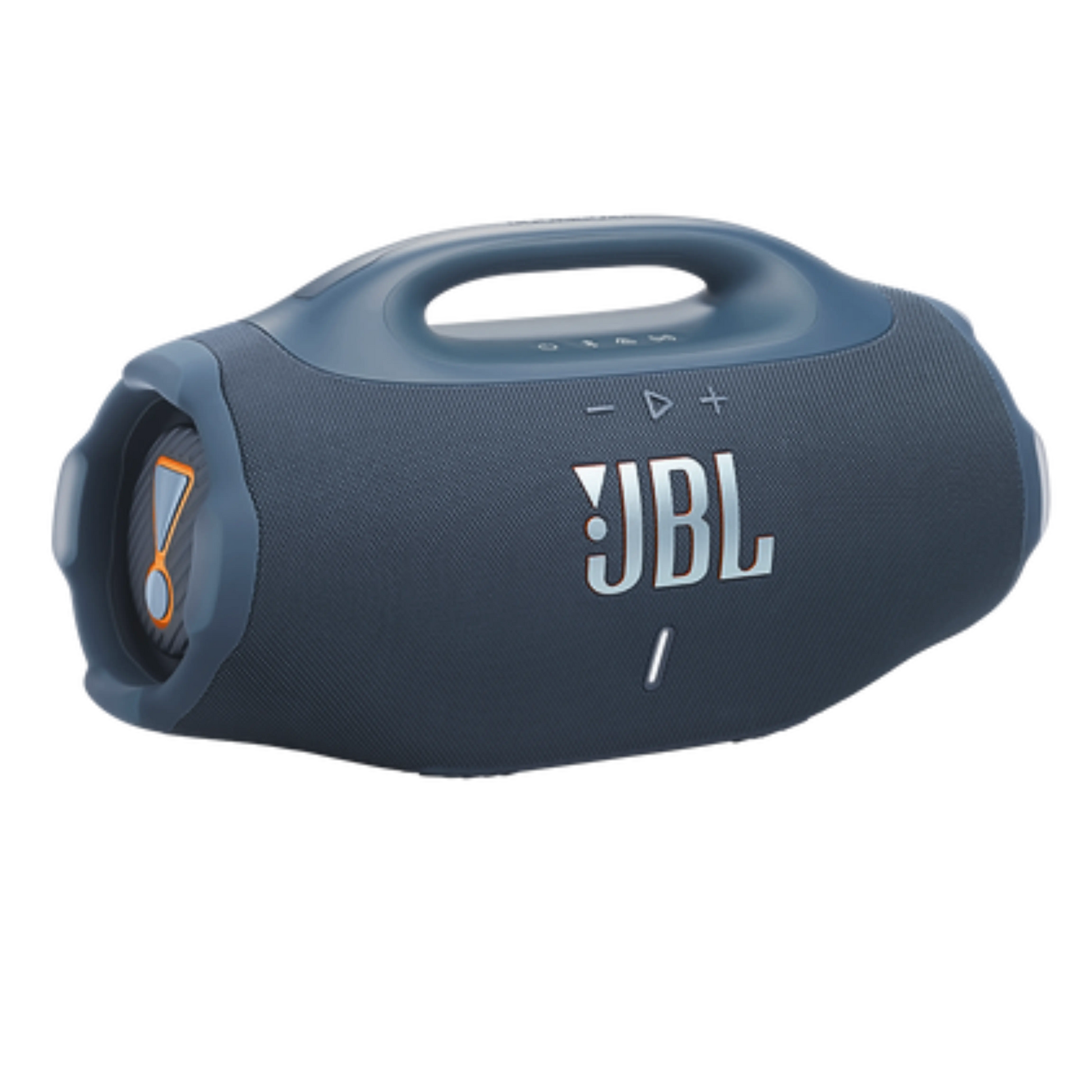 Blue JBL Boombox 4 portable Bluetooth speaker, brand new, with rugged design and large speaker grille for powerful sound.