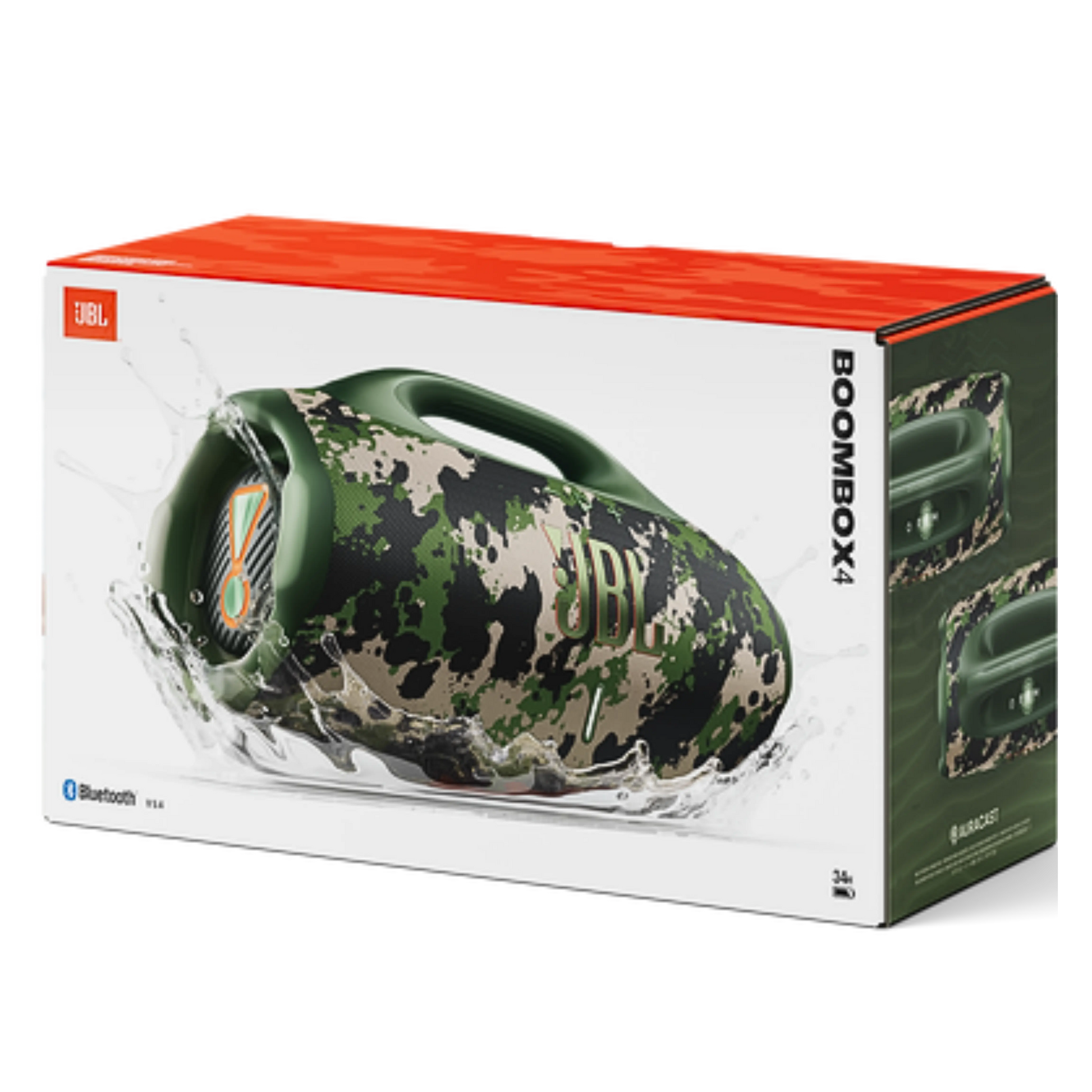 JBL Boombox 4 portable speaker in Squad color, showcasing its sleek design and durable build for high-quality sound.