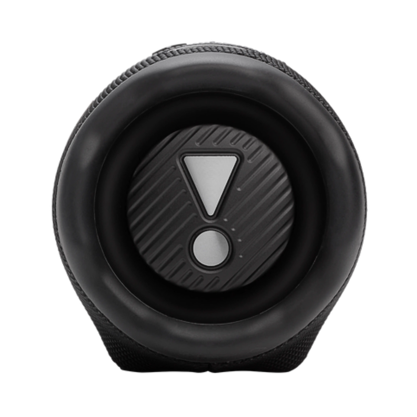 JBL Charge 6 open-box portable Bluetooth speaker in black, showcasing its rugged design and control buttons on top.