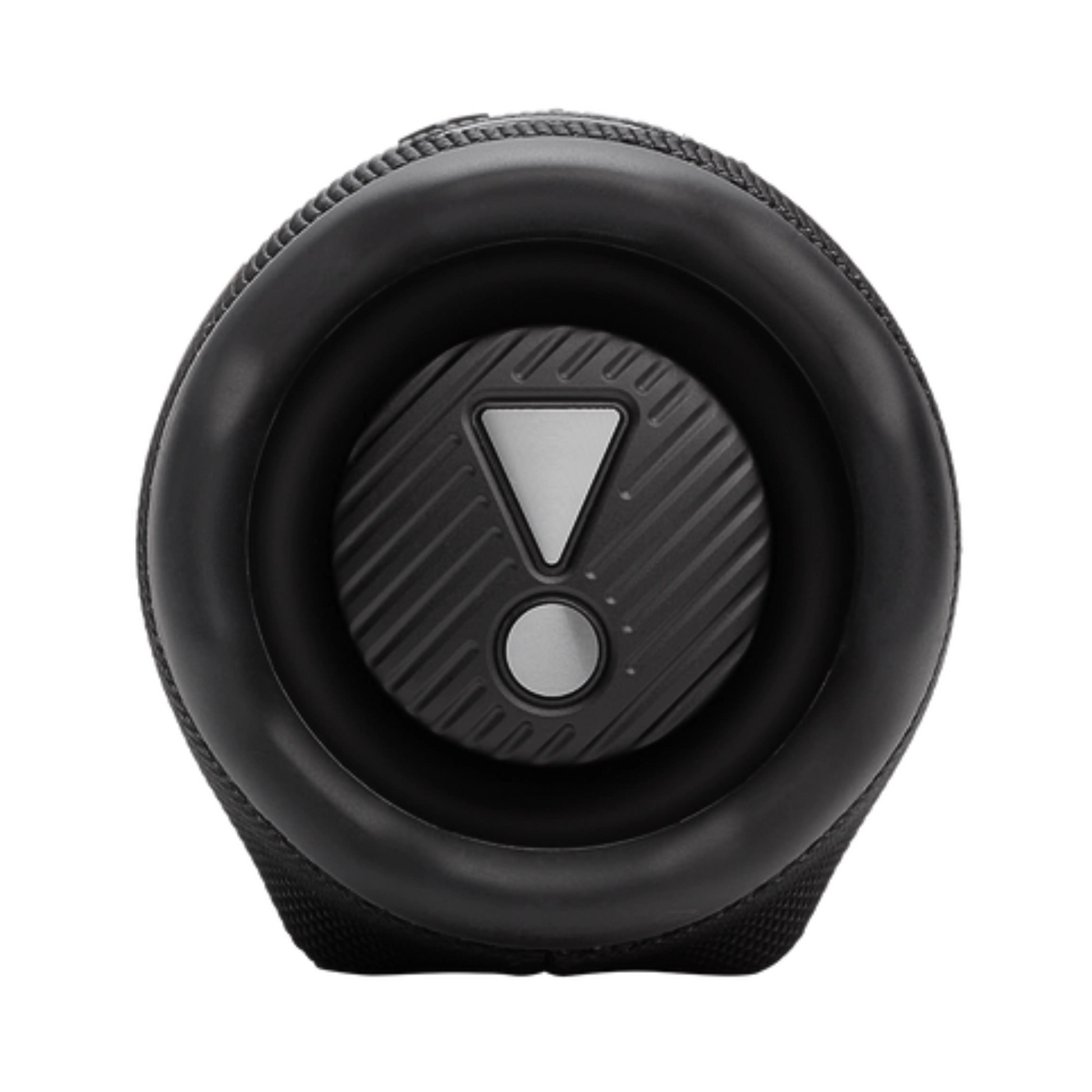 JBL Charge 6 open-box portable Bluetooth speaker in black, showcasing its rugged design and control buttons on top.