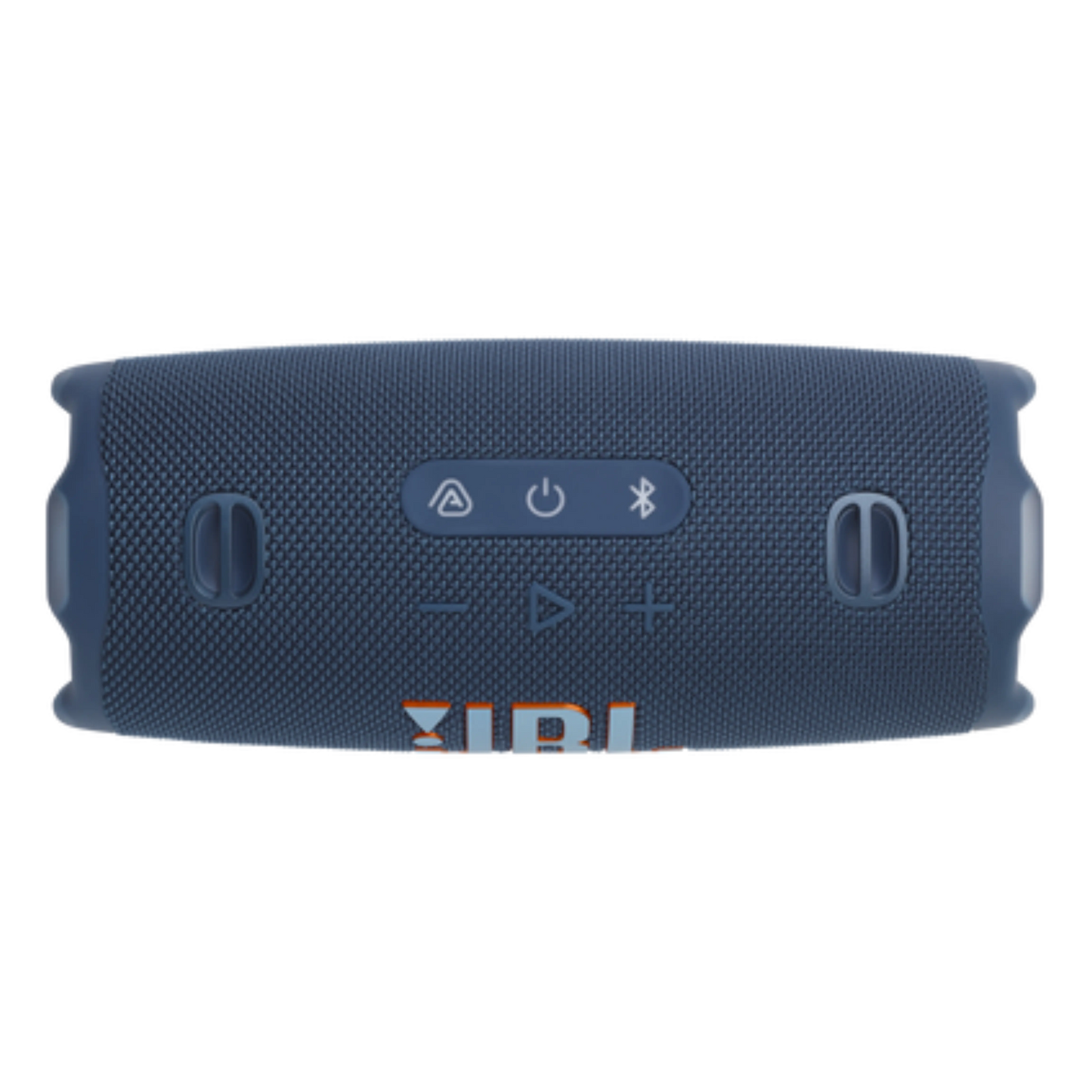 JBL Charge 6 Bluetooth portable speaker in blue, open-box condition, with rugged design and control buttons visible.