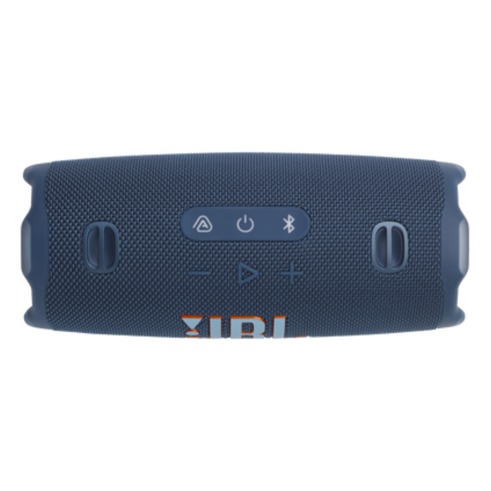 JBL Charge 6 Bluetooth portable speaker in blue, open-box condition, with rugged design and control buttons visible.