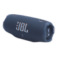 Blue JBL Charge 6 portable speaker, open-box electronics product, showing the compact design and control buttons.