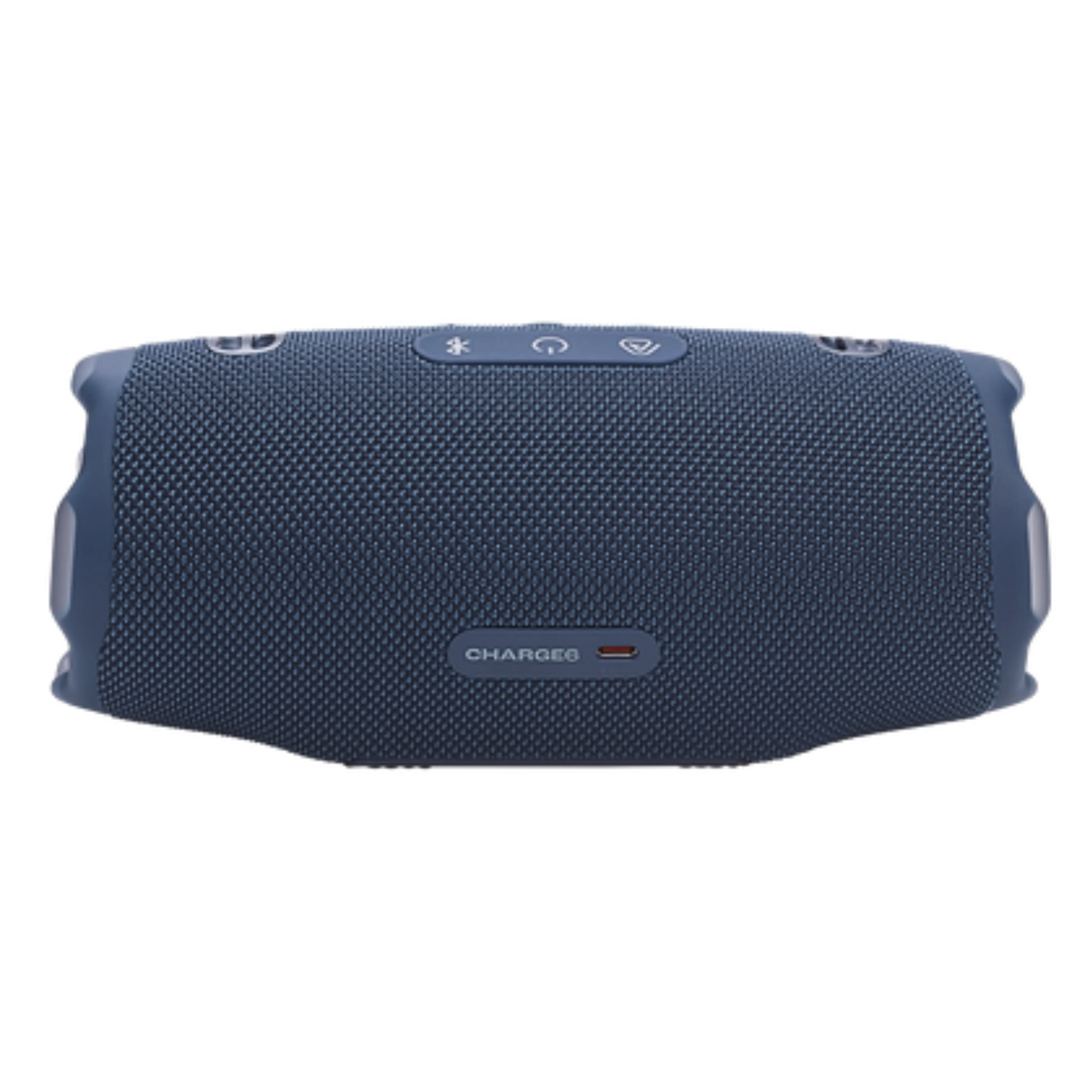 JBL Charge 6 Bluetooth portable speaker in blue, open-box electronics product with textured surface and control buttons visible