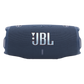 JBL Charge 6 OpenBox portable Bluetooth speaker in blue, showing its rugged design and control buttons.