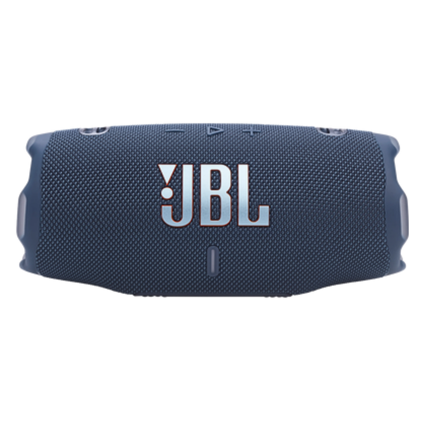 JBL Charge 6 OpenBox portable Bluetooth speaker in blue, showing its rugged design and control buttons.