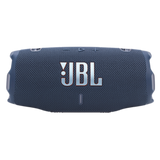 JBL Charge 6 OpenBox portable Bluetooth speaker in blue, showing its rugged design and control buttons.