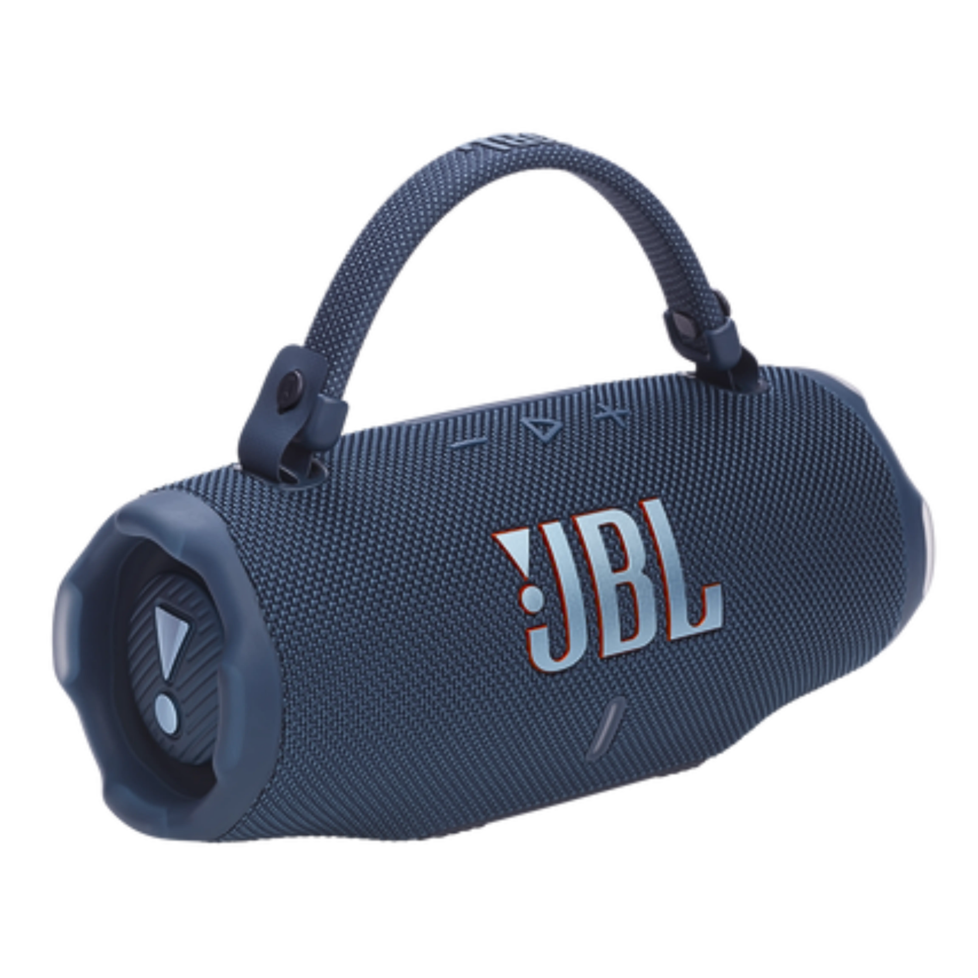 Blue JBL Charge 6 portable Bluetooth speaker, open-box electronics device with rugged design and built-in rechargeable battery.