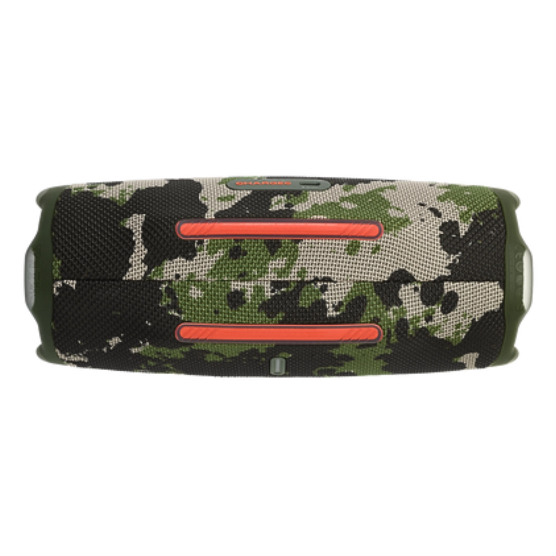 OpenBox JBL Charge 6 portable Bluetooth speaker in Squad color, showing its cylindrical design and control buttons.