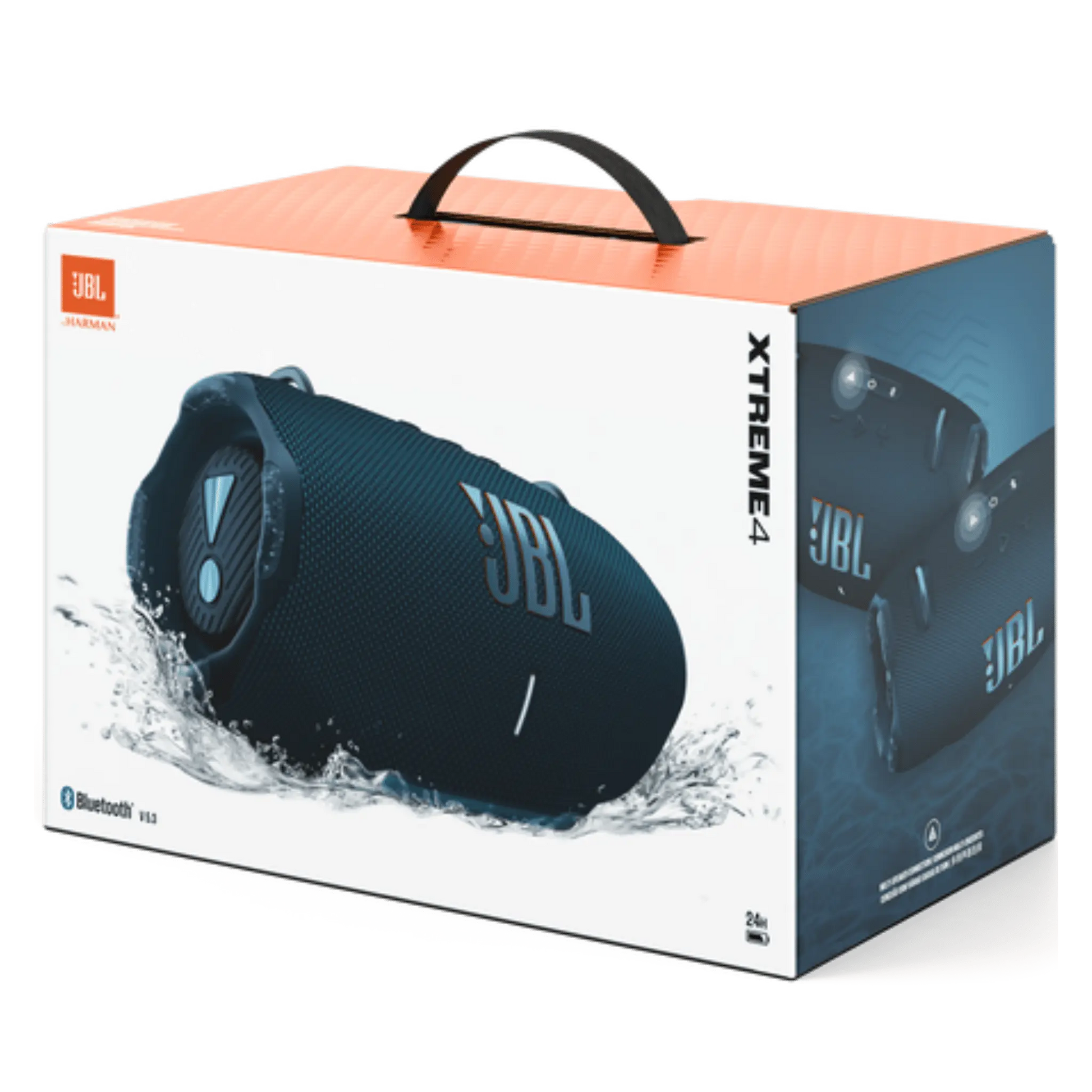 Blue JBL Xtreme 4 portable Bluetooth speaker, open-box electronics product with rugged design and built-in handle.