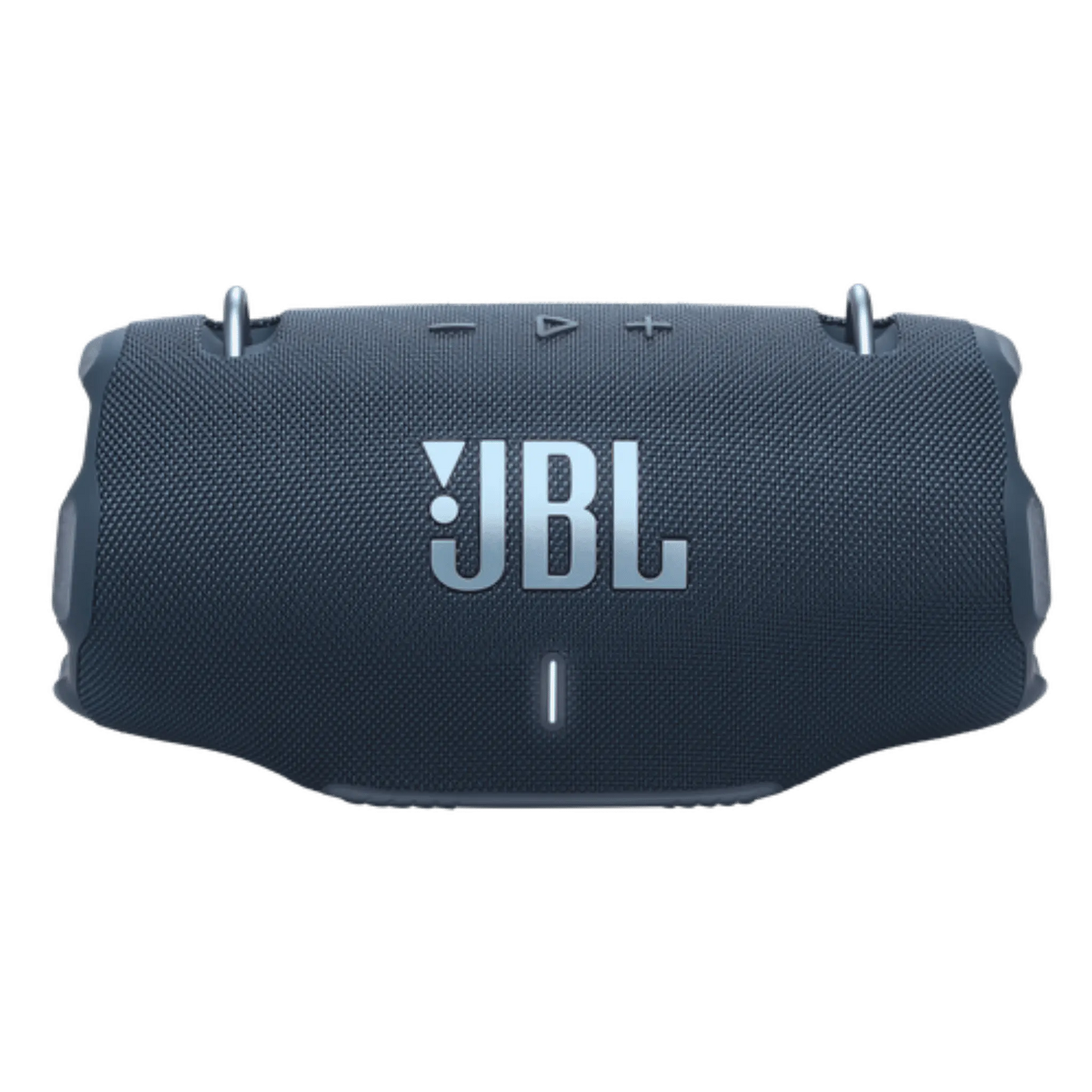JBL Xtreme 4 portable Bluetooth speaker in blue, open box, showcasing rugged design and control buttons on top.