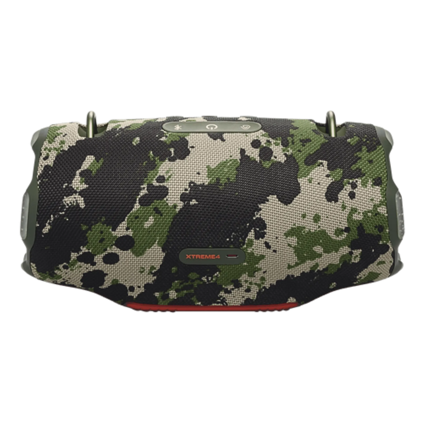 JBL Xtreme 4 portable Bluetooth speaker in camouflage design, open box, showcasing rugged outdoor-ready electronics.