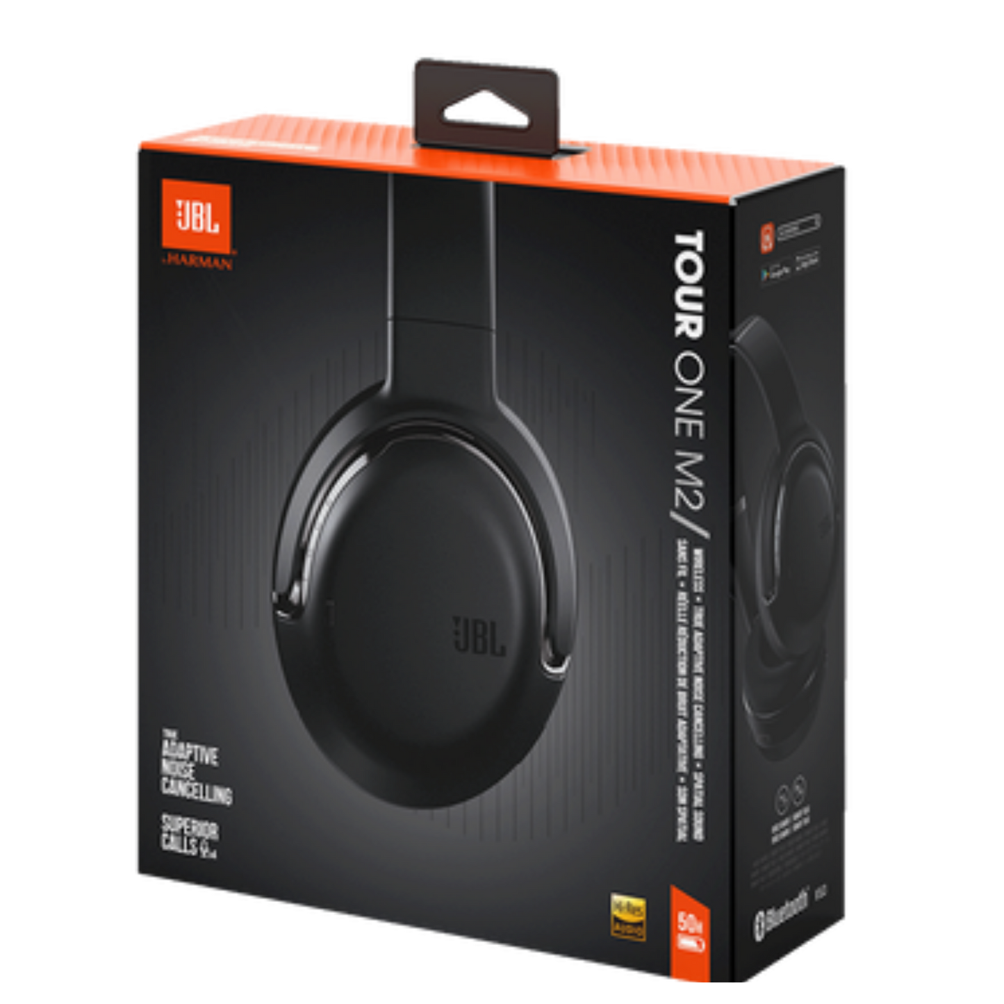 JBL Tour One M2 over-ear headphones in black with cushioned ear cups and adjustable headband, designed for premium audio comfort.