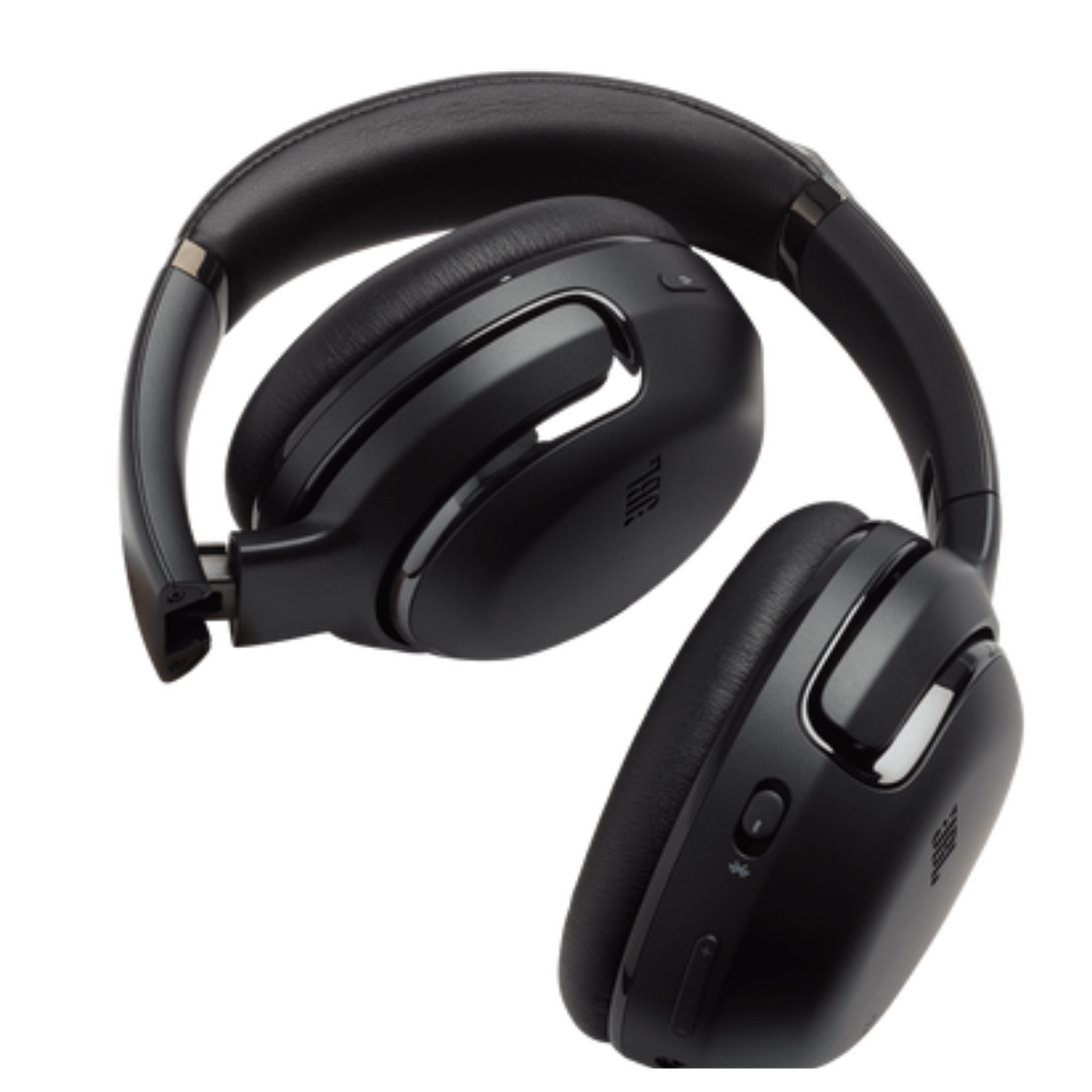 JBL Tour One M2 over-ear headphones with cushioned ear cups and headband, black design, on white background
