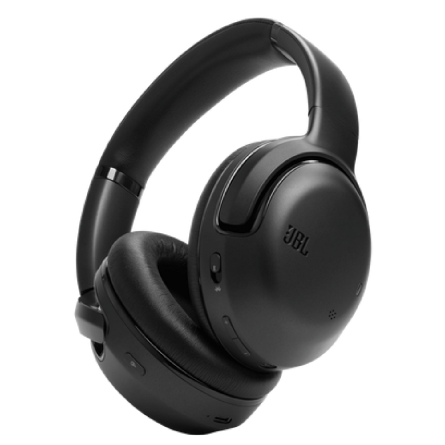 JBL Tour One M2 over-ear headphones with cushioned ear cups and adjustable headband, black color, designed for premium sound.