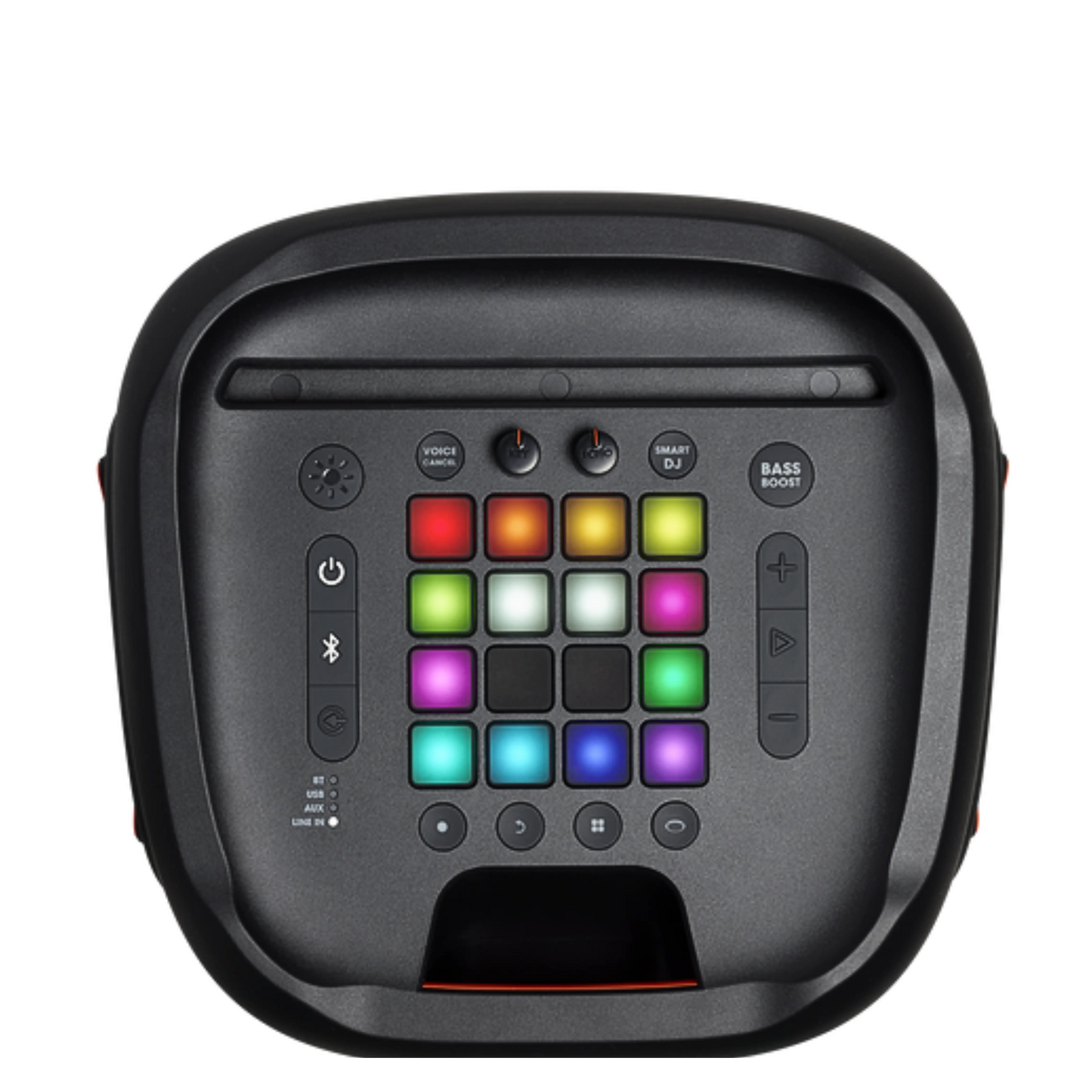Open box JBL PartyBox 1000 Bluetooth wireless party speaker with vibrant controls and large speaker grille.