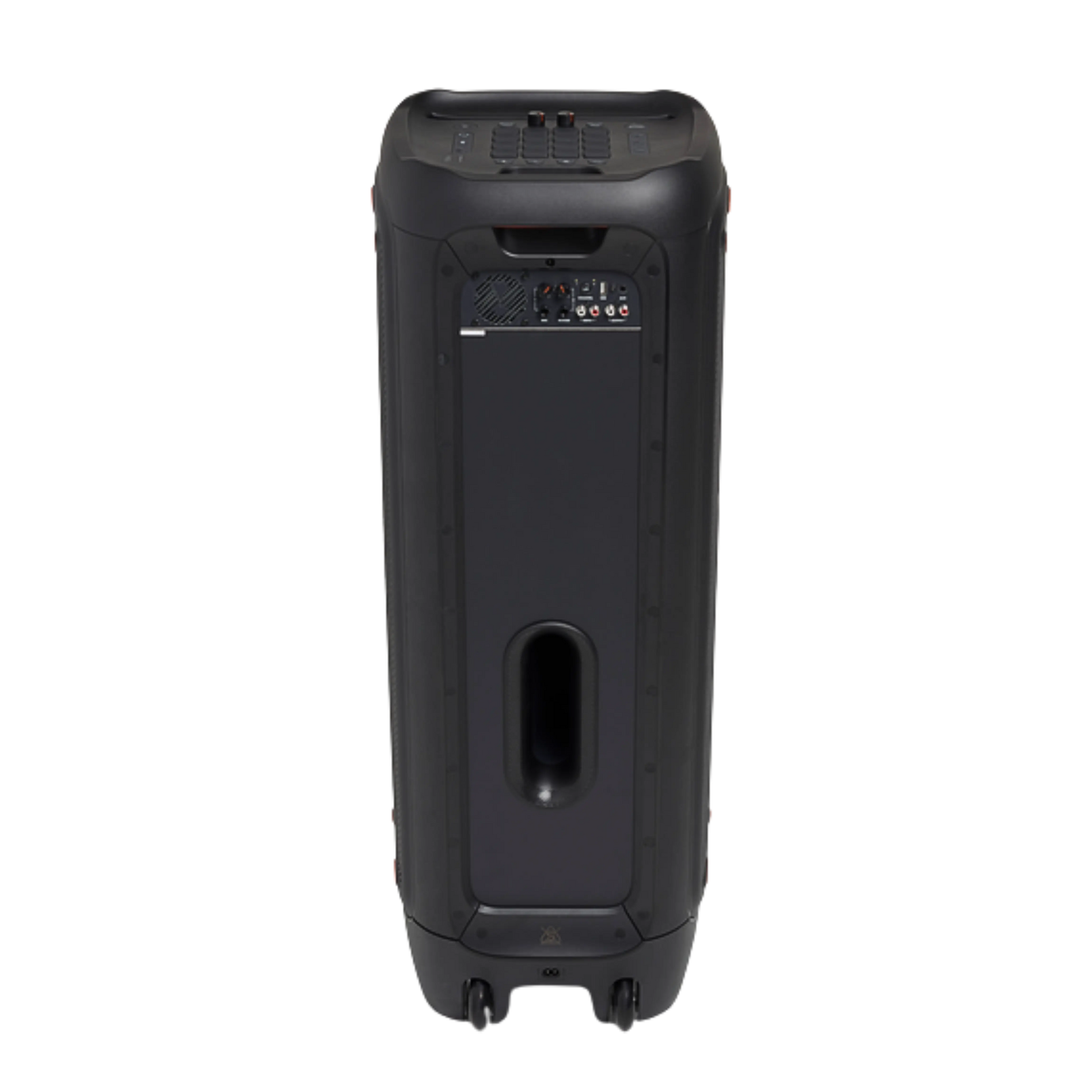 Open box JBL PartyBox 1000 Bluetooth wireless speaker showing large speaker grille, control panel, and colorful lighting features.