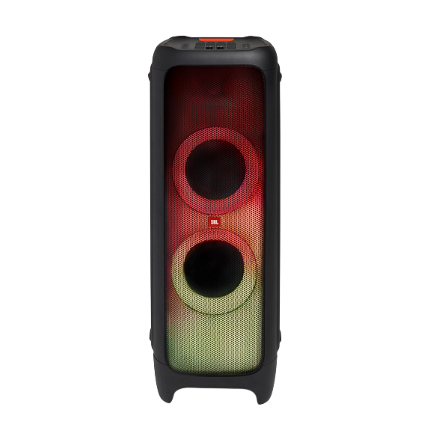 Open box JBL PartyBox 1000 Bluetooth wireless speaker with large speaker drivers and control panel, designed for powerful party sound.