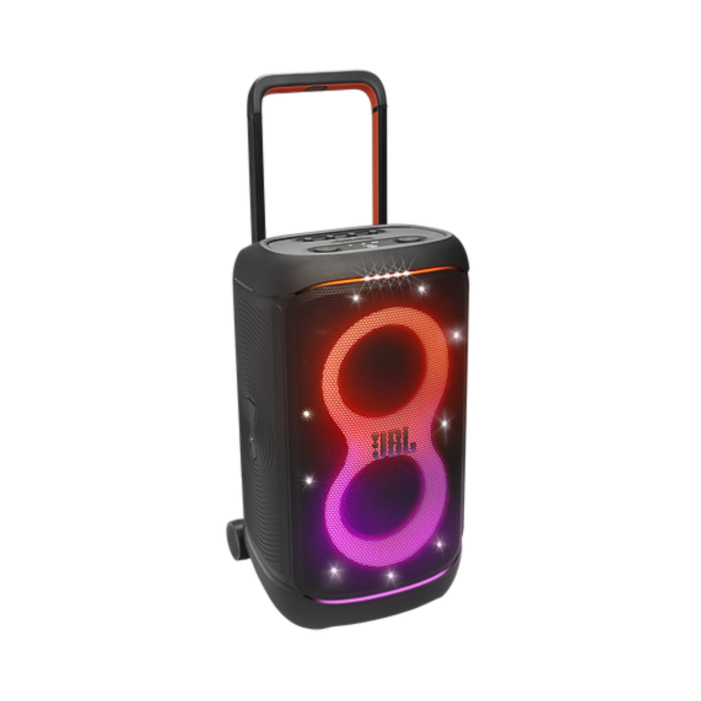 Open box JBL PartyBox 520 splashproof Bluetooth wireless party speaker in black, featuring large speaker drivers and control panel.