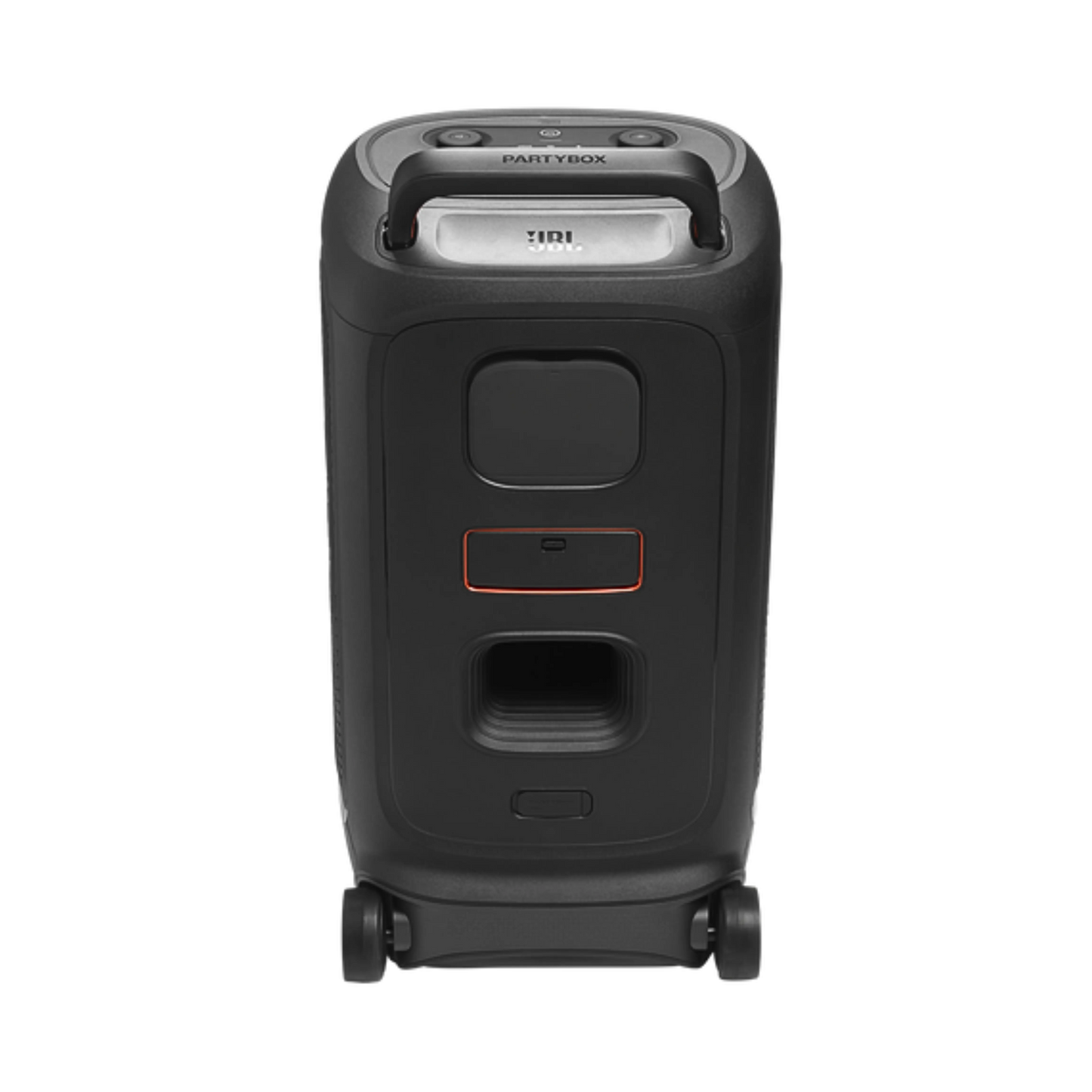 Open box JBL PartyBox 520 splashproof Bluetooth wireless party speaker in black, showing its large speaker grille and control panel.