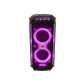 Open box JBL PartyBox 710 party speaker with built-in lights and splashproof design, shown with its sleek black exterior and control panel.