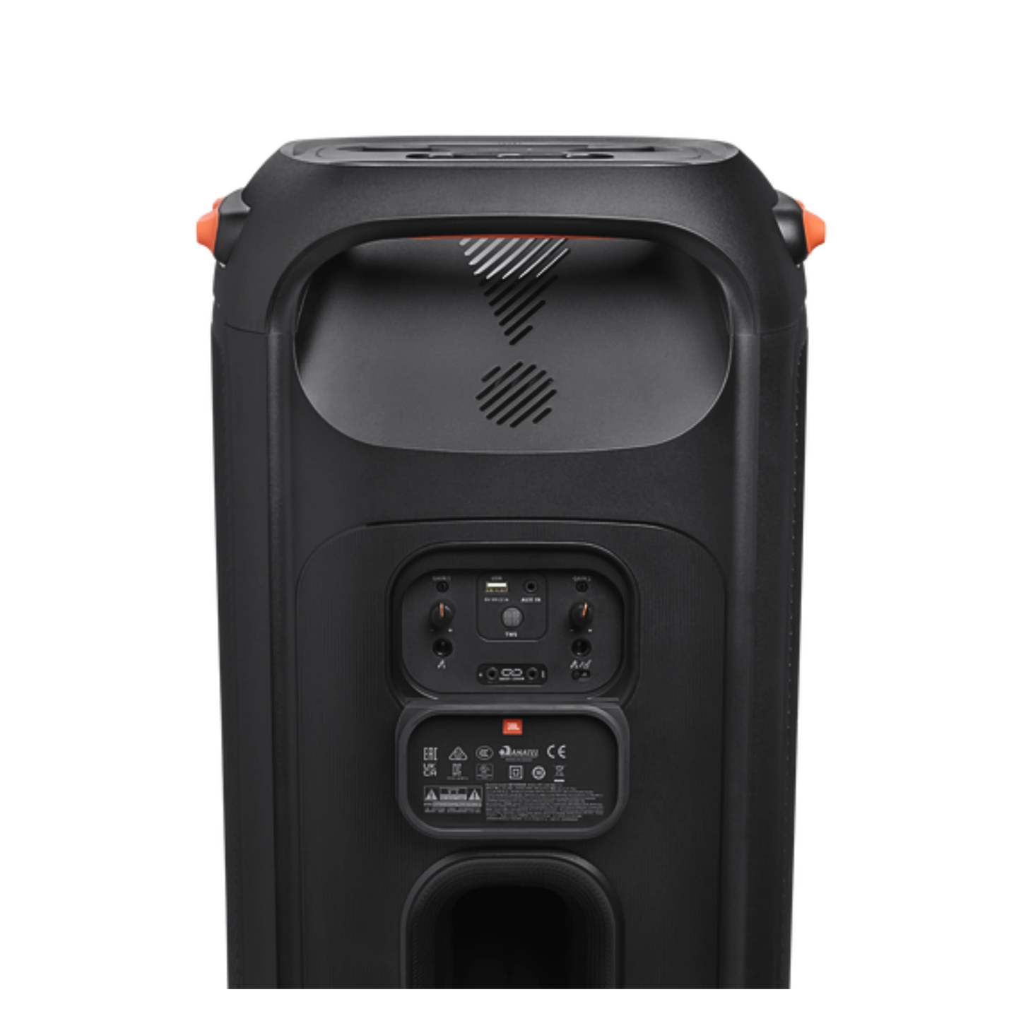 Open box JBL PartyBox 710 party speaker with built-in lights and splashproof design, showcasing its robust, portable audio features.