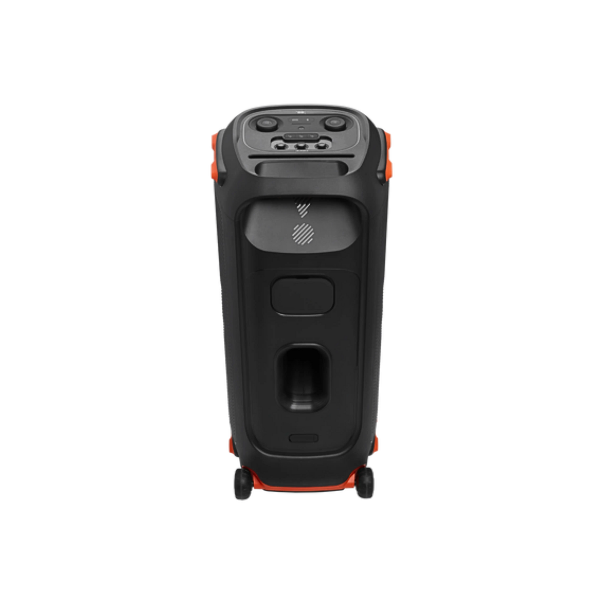 Open box JBL PartyBox 710 party speaker with built-in lights, splashproof design, and large speaker drivers for high-quality sound.