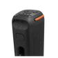 Open box JBL PartyBox 710 party speaker with built-in lights and splashproof design, showcasing its front view with illuminated controls.