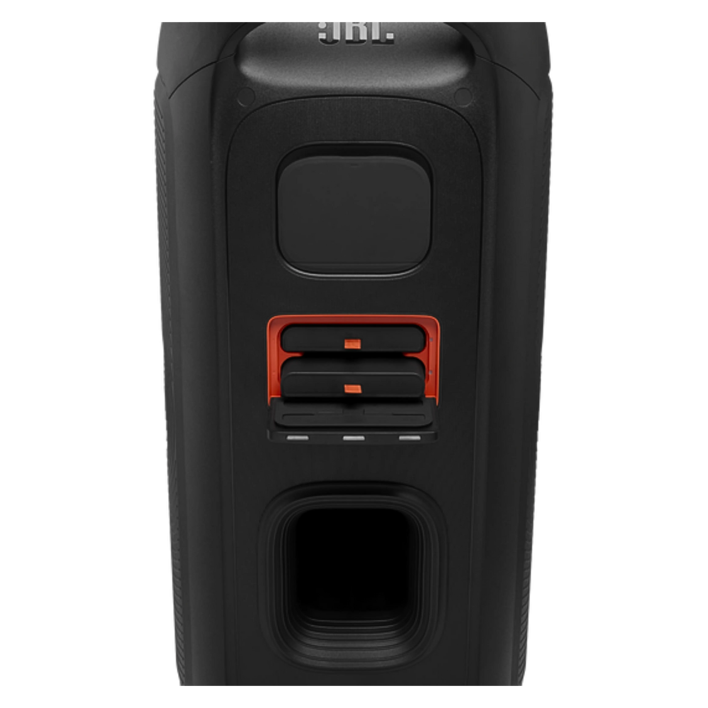 Open box JBL Partybox 720 splashproof Bluetooth wireless party speaker in black, showing the large speaker grille and control panel.