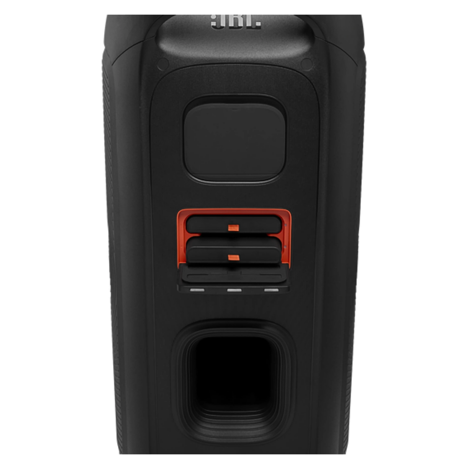 Open box JBL Partybox 720 splashproof Bluetooth wireless party speaker in black, showing the large speaker grille and control panel.