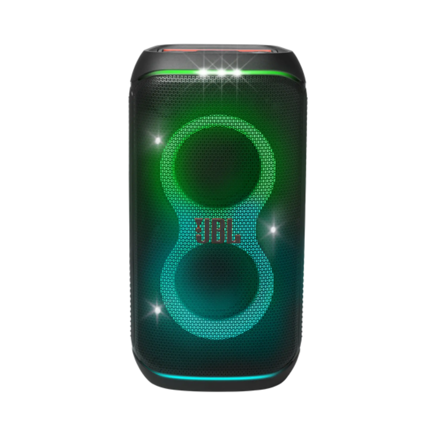 Open box JBL PartyBox Club 120 splashproof Bluetooth wireless speaker in black, showcasing its durable design and control panel.