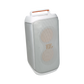 Open box JBL PartyBox Club 120 splashproof Bluetooth wireless speaker in white, showing its compact design and control panel.