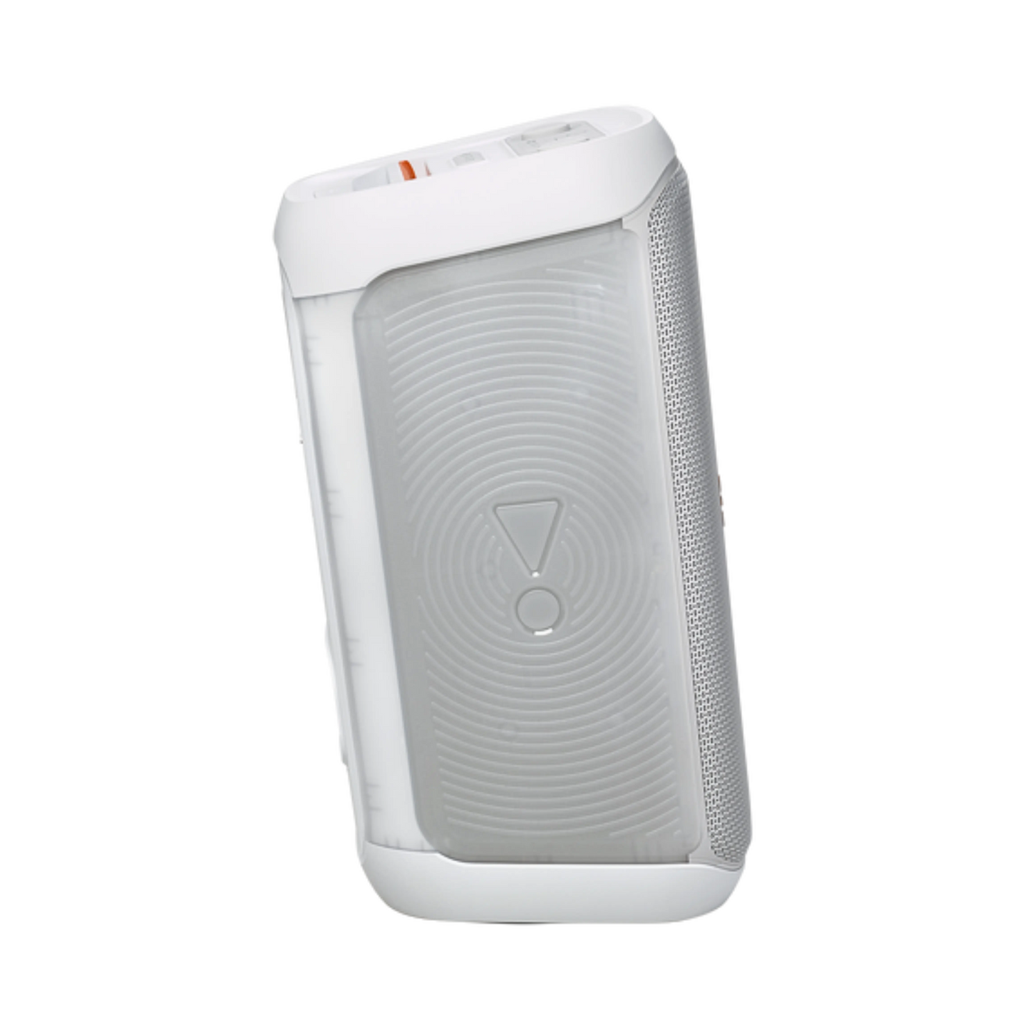 Open box JBL PartyBox Club 120 splashproof Bluetooth wireless speaker in white, showing its compact design and control panel.