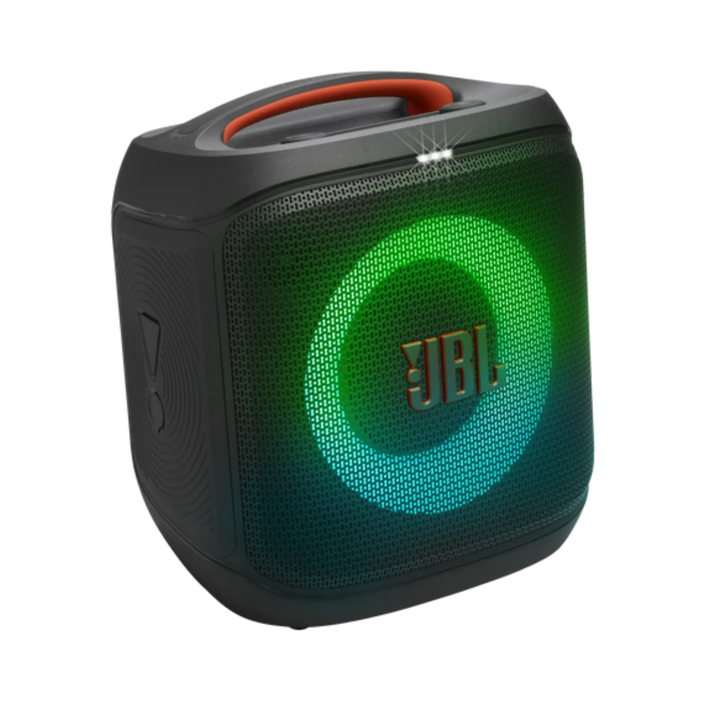 Open box JBL PartyBox Encore Essential 2 party speaker with colorful LED lights and portable design for outdoor events