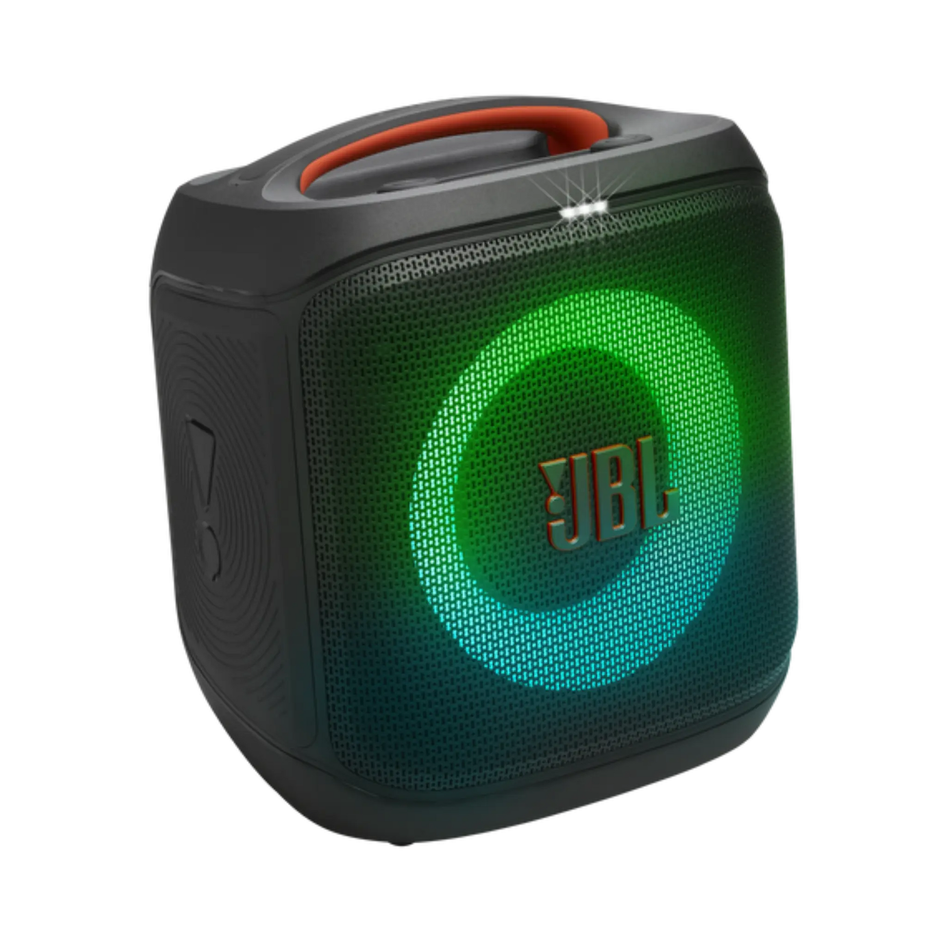 Open box JBL PartyBox Encore Essential 2 party speaker with colorful LED lights and portable design for outdoor events