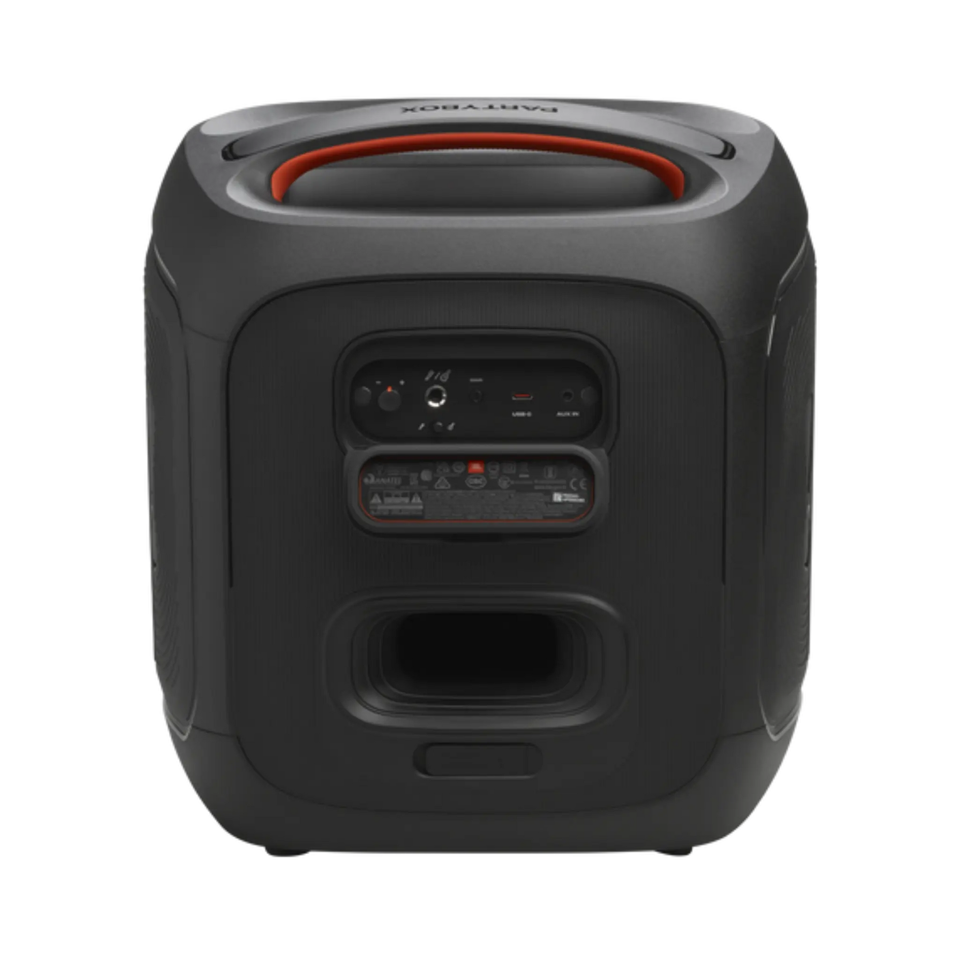 Open box JBL PartyBox Encore Essential 2 portable party speaker with vibrant design and colorful control panel.