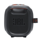 Open box JBL PartyBox On-The-Go Essential splashproof Bluetooth wireless speaker in black, showing its portable design and control buttons.