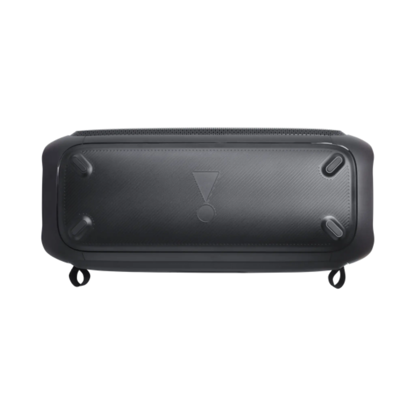 Open box JBL PartyBox On-The-Go Essential splashproof Bluetooth wireless speaker in black, showcasing its portable design and control buttons.