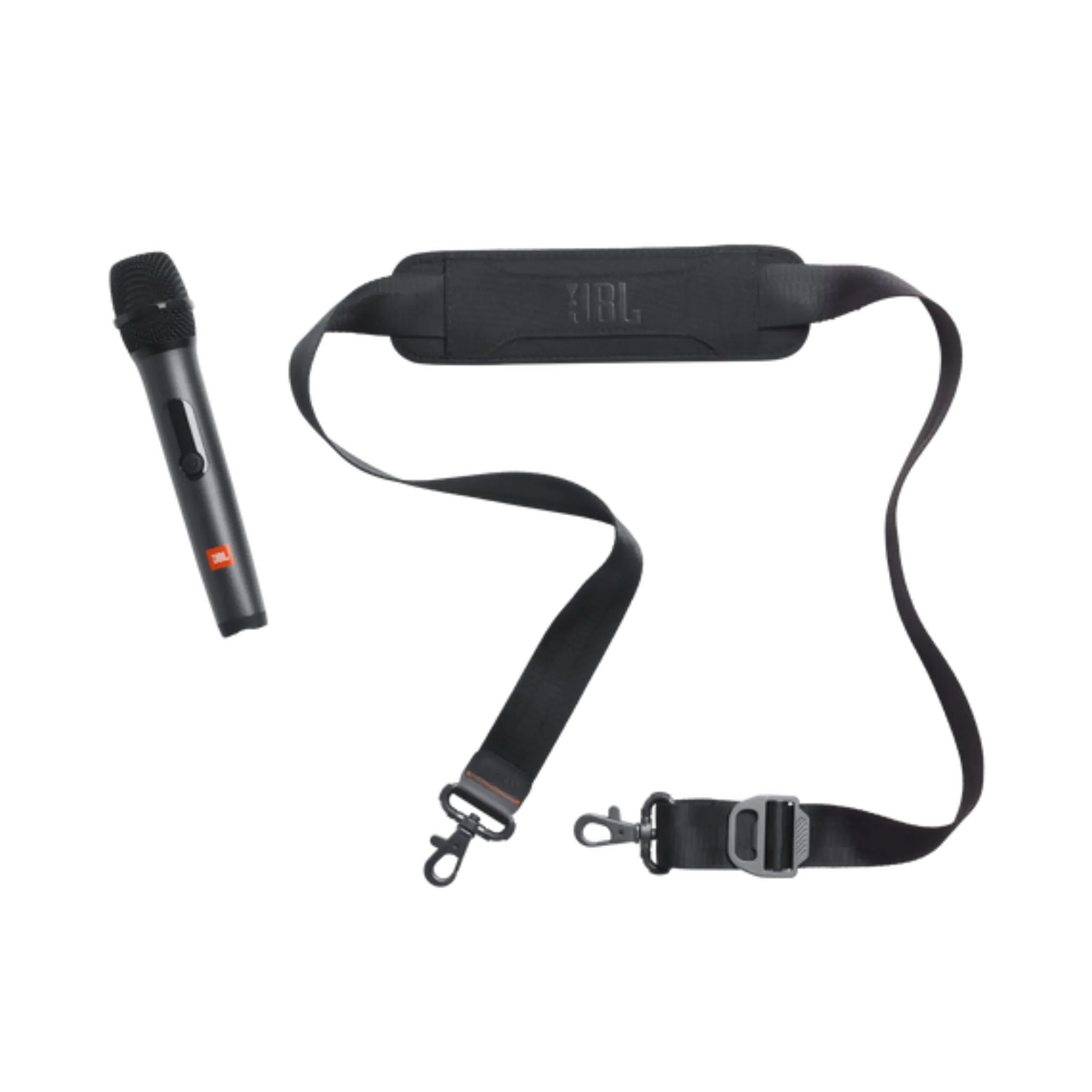 Open box JBL PartyBox On-The-Go Essential splashproof Bluetooth wireless speaker in black, showing its compact design and controls.