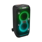 Open box JBL PartyBox Stage 320 portable party speaker in black with control panel and handles, designed for lively events.